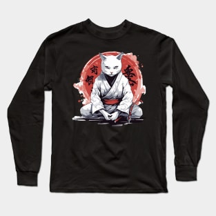 Japanese Samurai Cat Kawaii Ninja Cat Long Sleeve T-Shirt